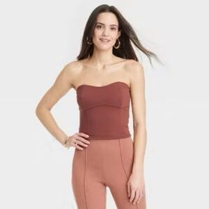 A New Day Strapless Tube Cropped Top Brown Size Medium